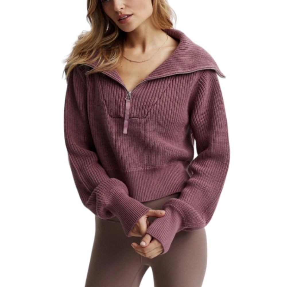 Varley Mentone Half-Zip Knit Pullover Sweater Rose Brown Mauve Medium